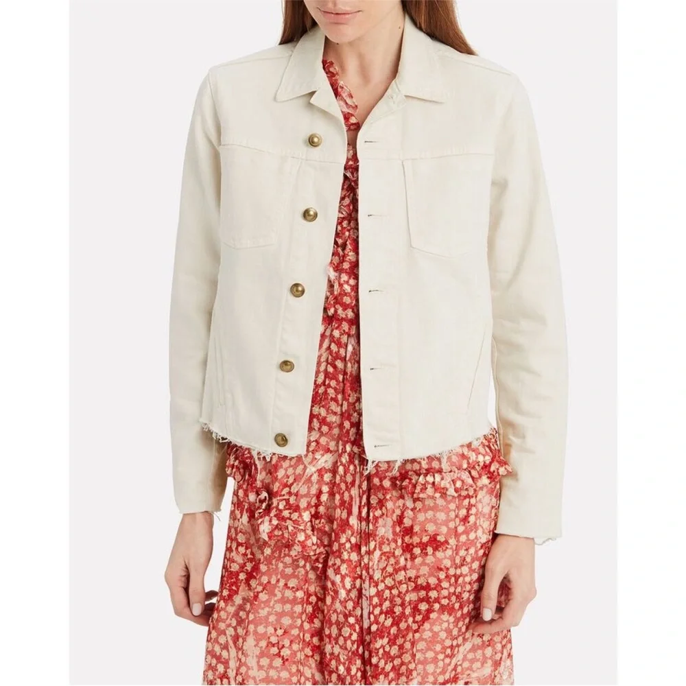 L'AGENCE Janelle Raw Cut Slim Denim Jacket in Vintage White - Picture 2 of 4